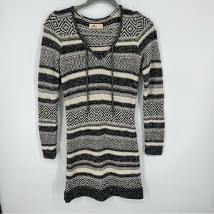 HOLLISTER Sweater Dress Mini Hooded V Neck Cozy Cabincore Chunky Knit Sz Small